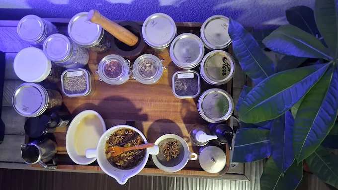 Herbs and oils prepared for a bodywork session